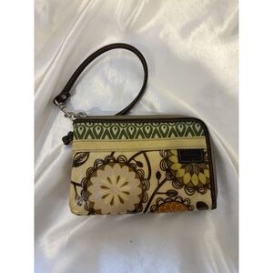 Fossil Vintage Zip Around Wristlet Coated Canvas Leather Trim Floral Wallet Boho